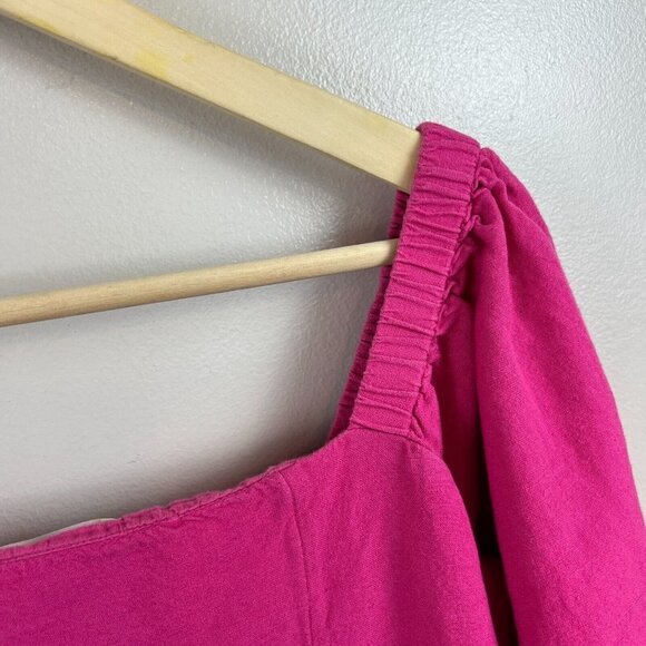 L Space Marina Button Front Dress Size Medium Pink Linen Blend Square Neck - Picture 11 of 12